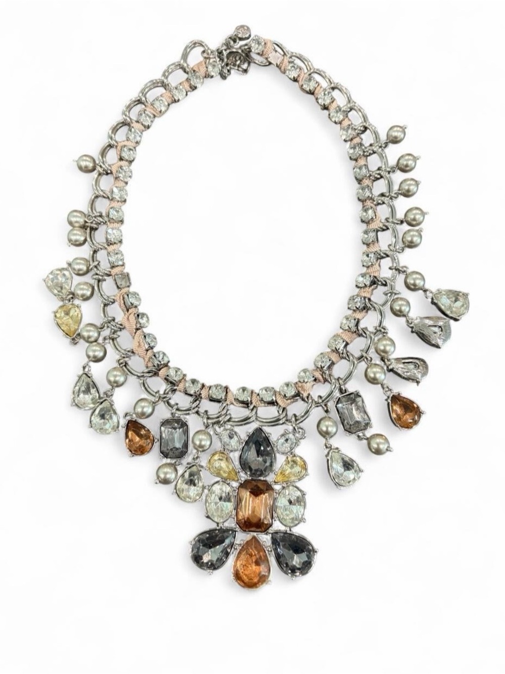 Y2K Loft Statement Neckkace Multicolor Crystal Drop Bib Necklace Jewelry
